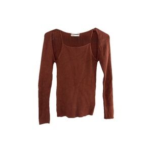 Anthropologie Ribbed Cut-Out Sweater Lightweight in Cocoa Brown - Size Small